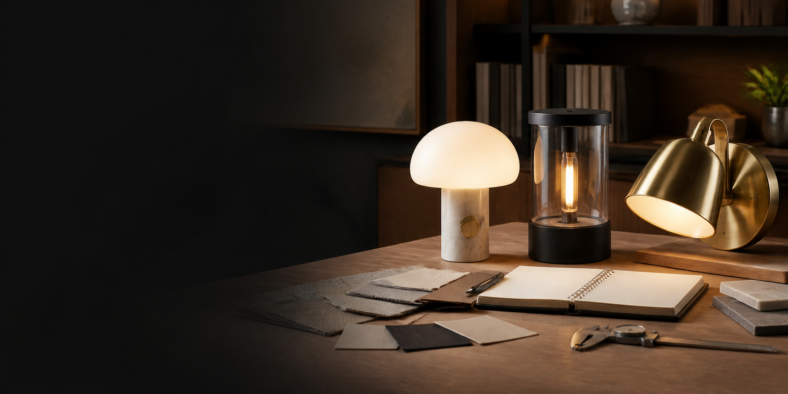 Lighting products arranged for a detailed editorial review